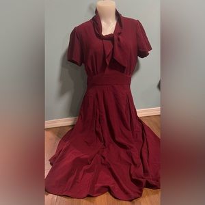 ModCloth burgundy tie neck below knee dress size M, unworn